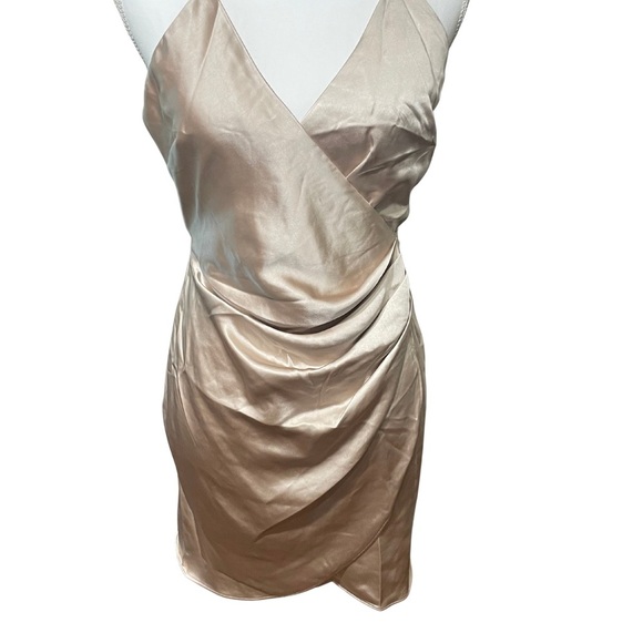 By Blush - Shimmering Cream Colored Ruched Wrap Midi Dress, NWT, Size Large - Picture 1 of 11